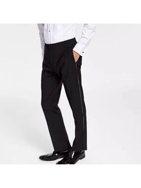 Michael Kors Men’s Modern Wool Black Tuxedo Striped Dress Suit Pants 40Wx30L